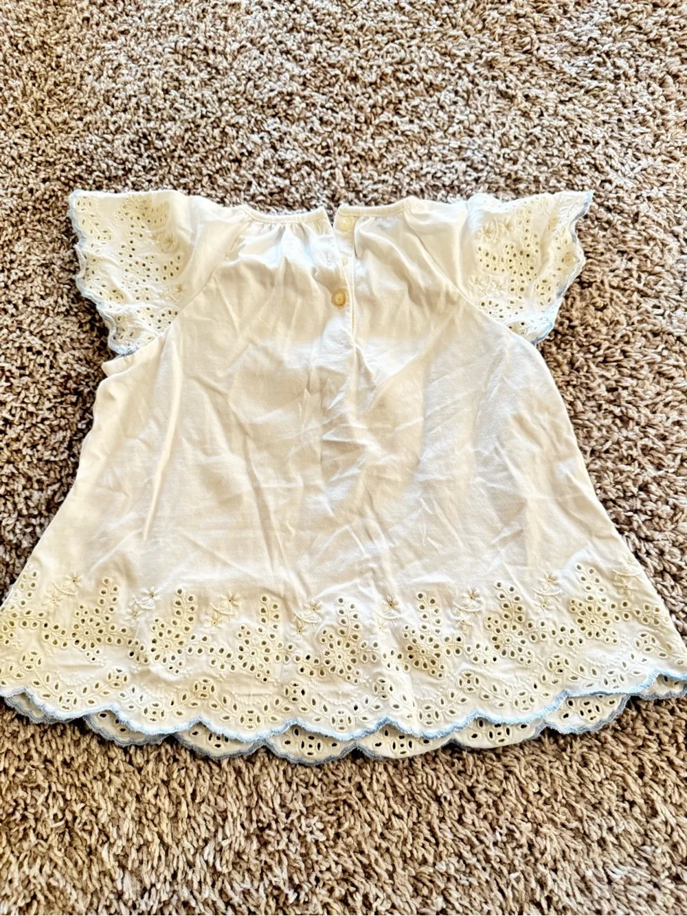 Ralph Lauren Cream Eyelet Flutter Sleeve Kids Top